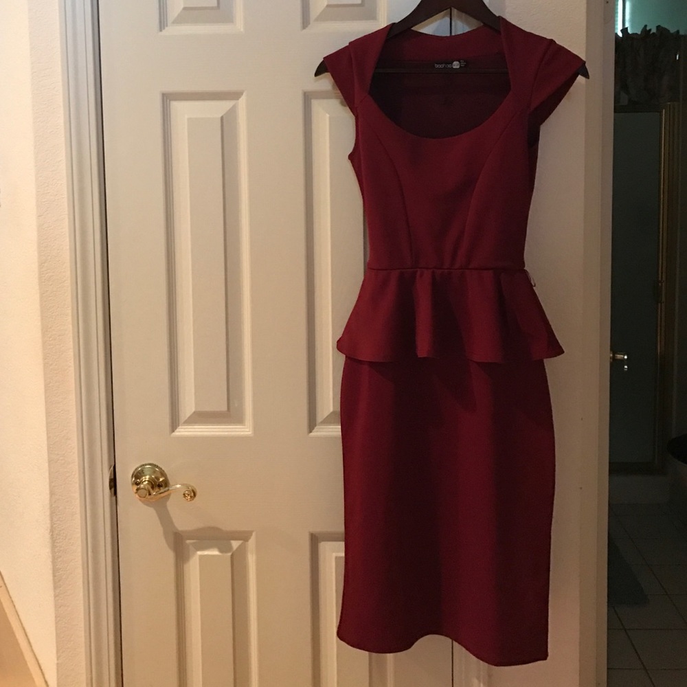 Boohoo Burgundy Red Peplum Dress